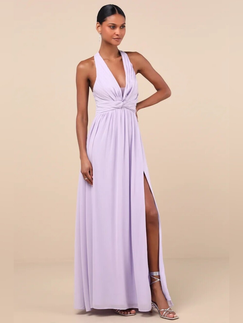 Lulus Marilina Lavender Pleated Twist-Front Maxi Dress L Wedding Party Formal - Picture 3 of 10